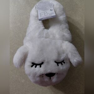 Slippers Fuzzy White Dog Houseshoes NWT